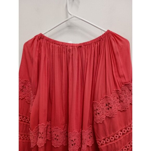 Patrizia Luca Womens Blouse Top Medium Pink Crochet BOHO Peasant Flare Sleeve - Picture 11 of 11